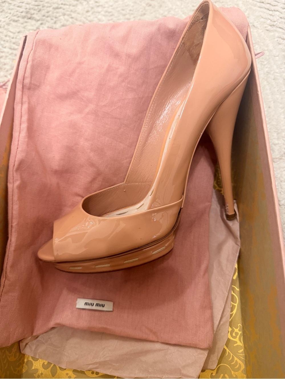 Miu Miu Nude Patent Platform Stiletto Pumps